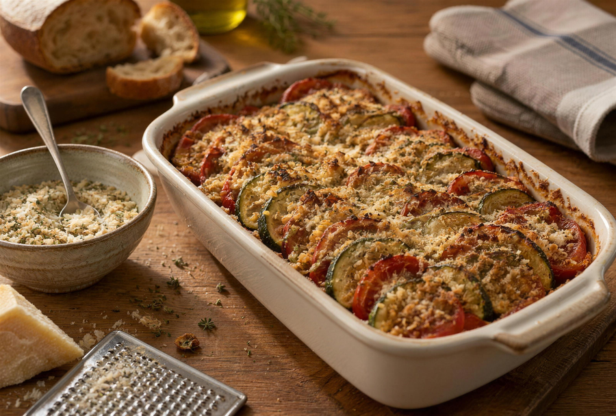 Gratin de légumes à la chapelure aromatisée MACHJA et parmesan