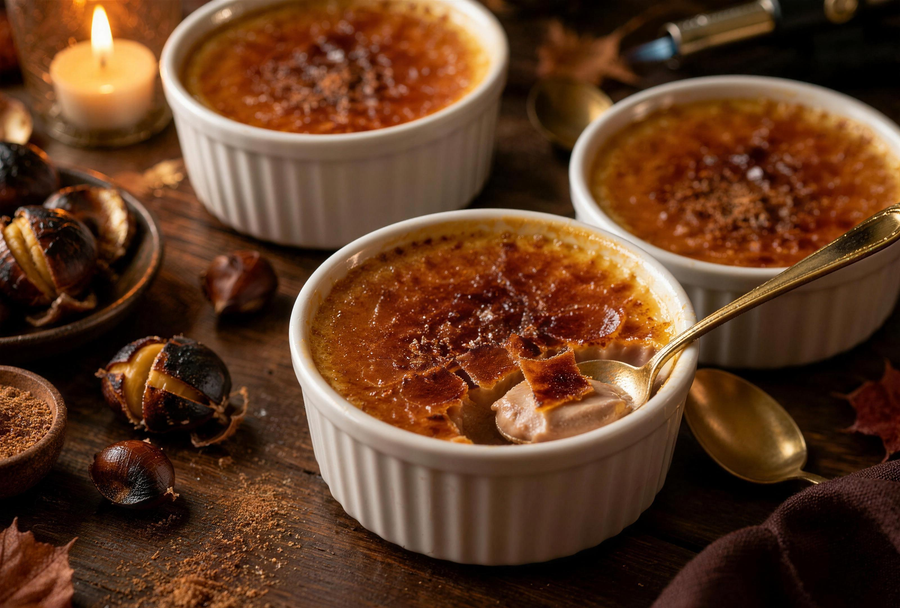 Crème brûlée à la châtaigne, caramel craquant à la Balanina