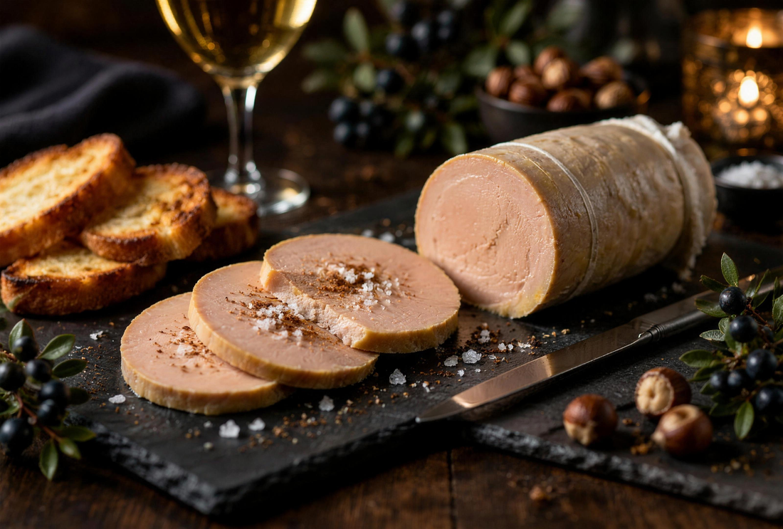 Tranches de foie gras au torchon à la Balanina sur ardoise
