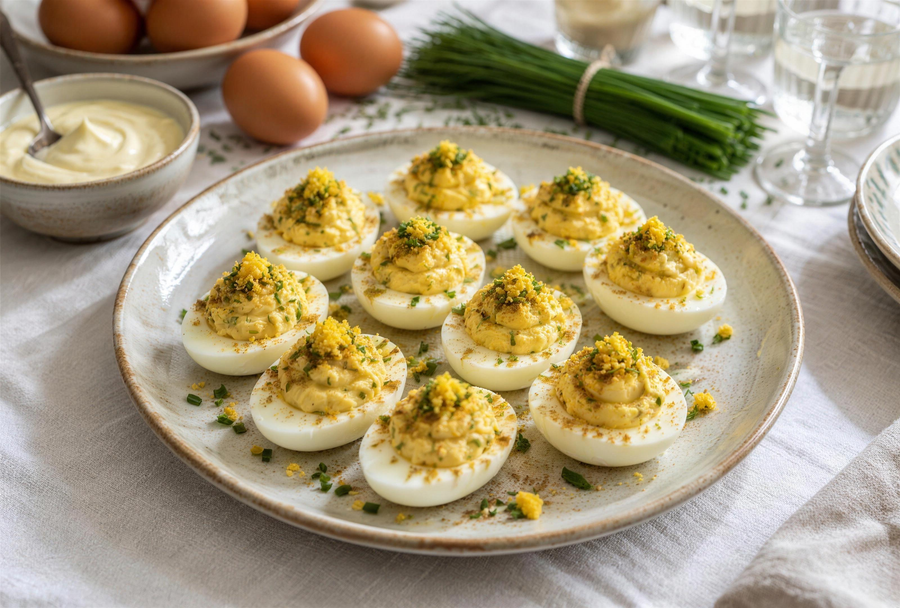 Œufs mimosa à la Balanina et ciboulette