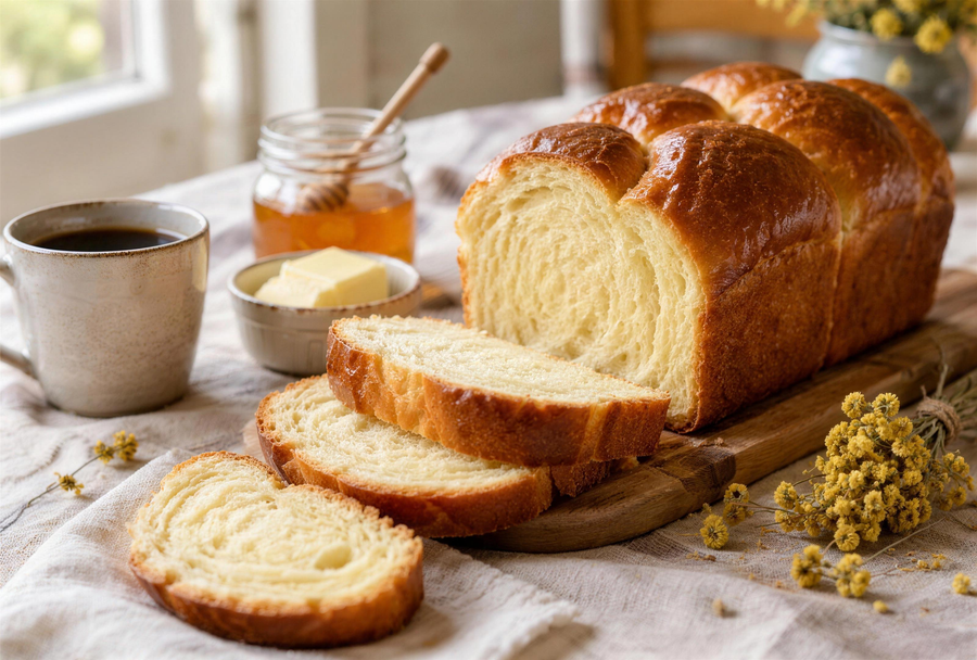 Pain brioché à l'immortelle corse tranché pour le petit-déjeuner