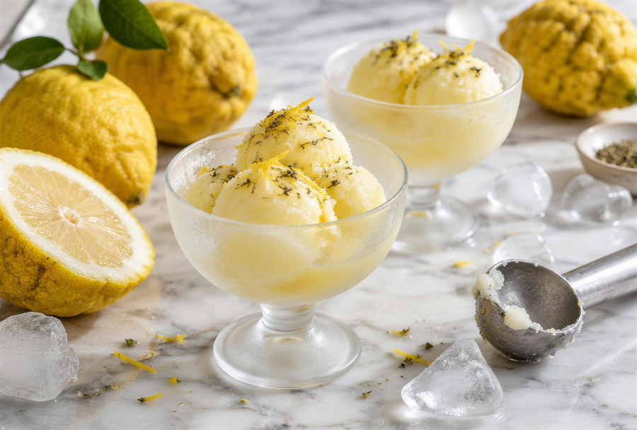 Sorbet au cédrat et à l'Alesani en coupes