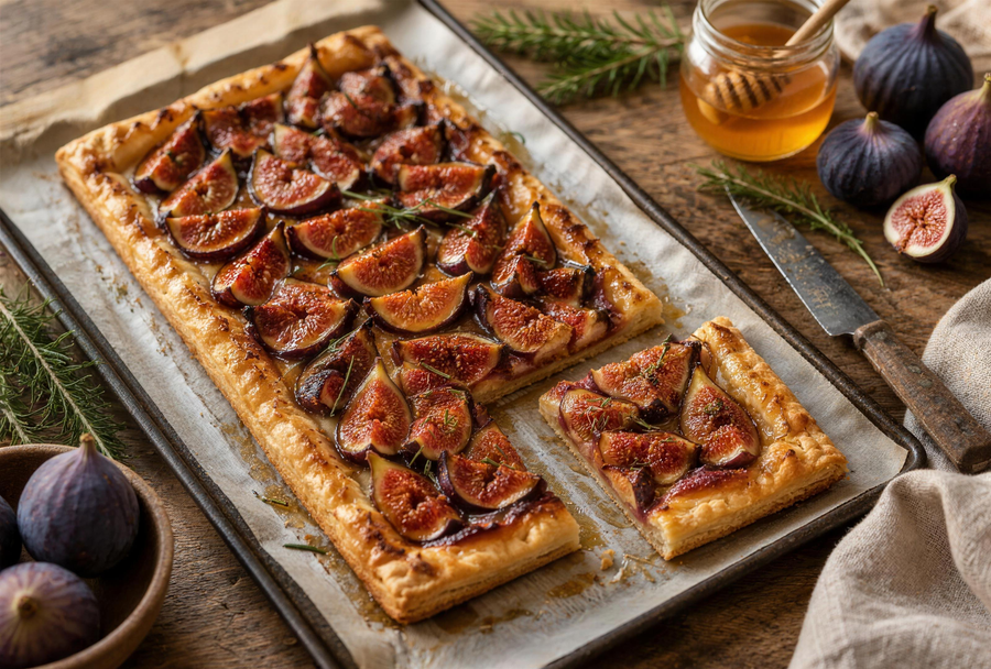 Tarte fine aux figues, miel et romarin