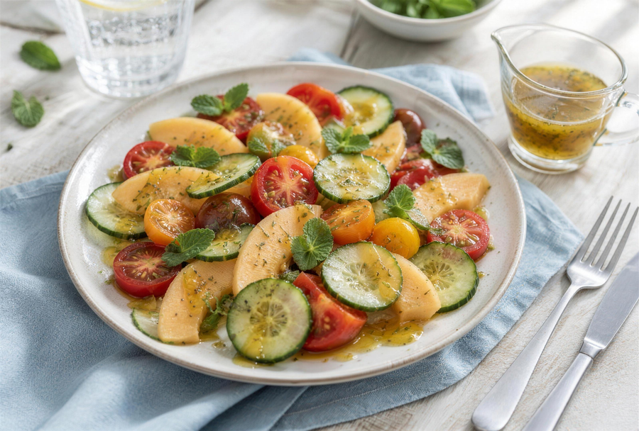 Crudités d'été à la vinaigrette menthée à la népita