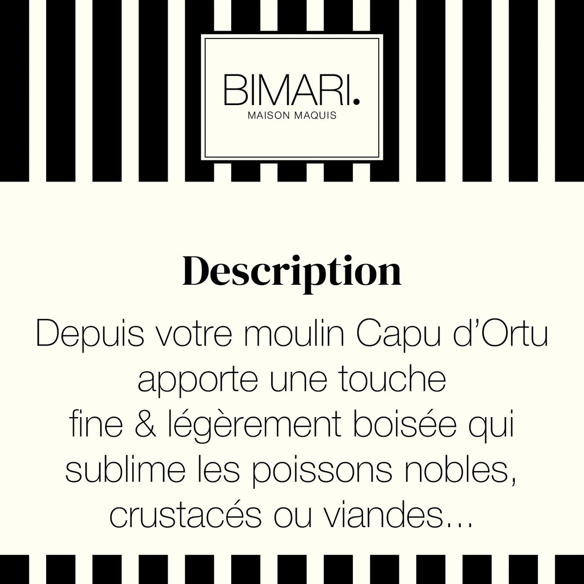Cartouche de présentation Capu d'Ortu Bimari, poivre Voatsiperifery et myrte