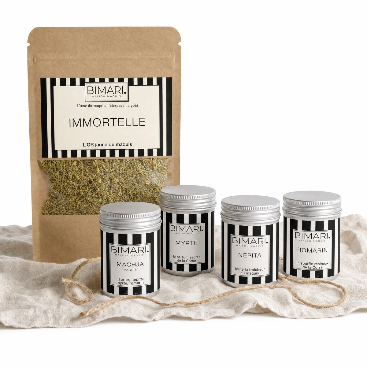 Coffret Découverte Bimari : MACHJA, népita, romarin, myrte et immortelle bio