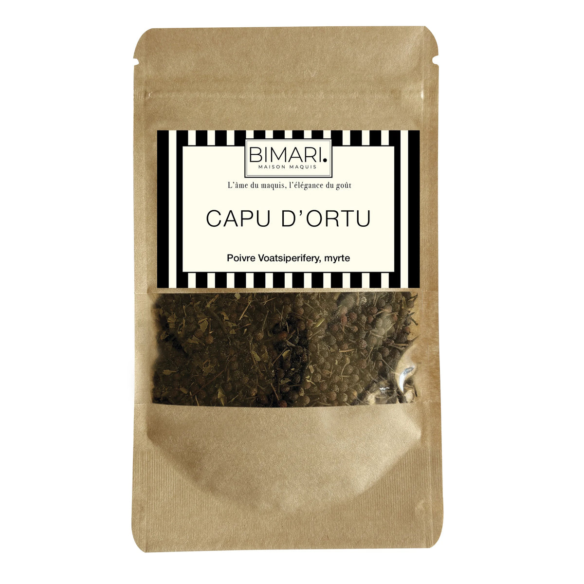 Doypack Capu d'Ortu Bimari, poivre Voatsiperifery et myrte bio de Corse
