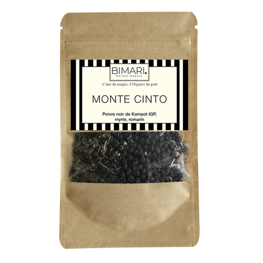 Doypack Monte Cinto Bimari, poivre noir de Kampot, myrte et romarin bio