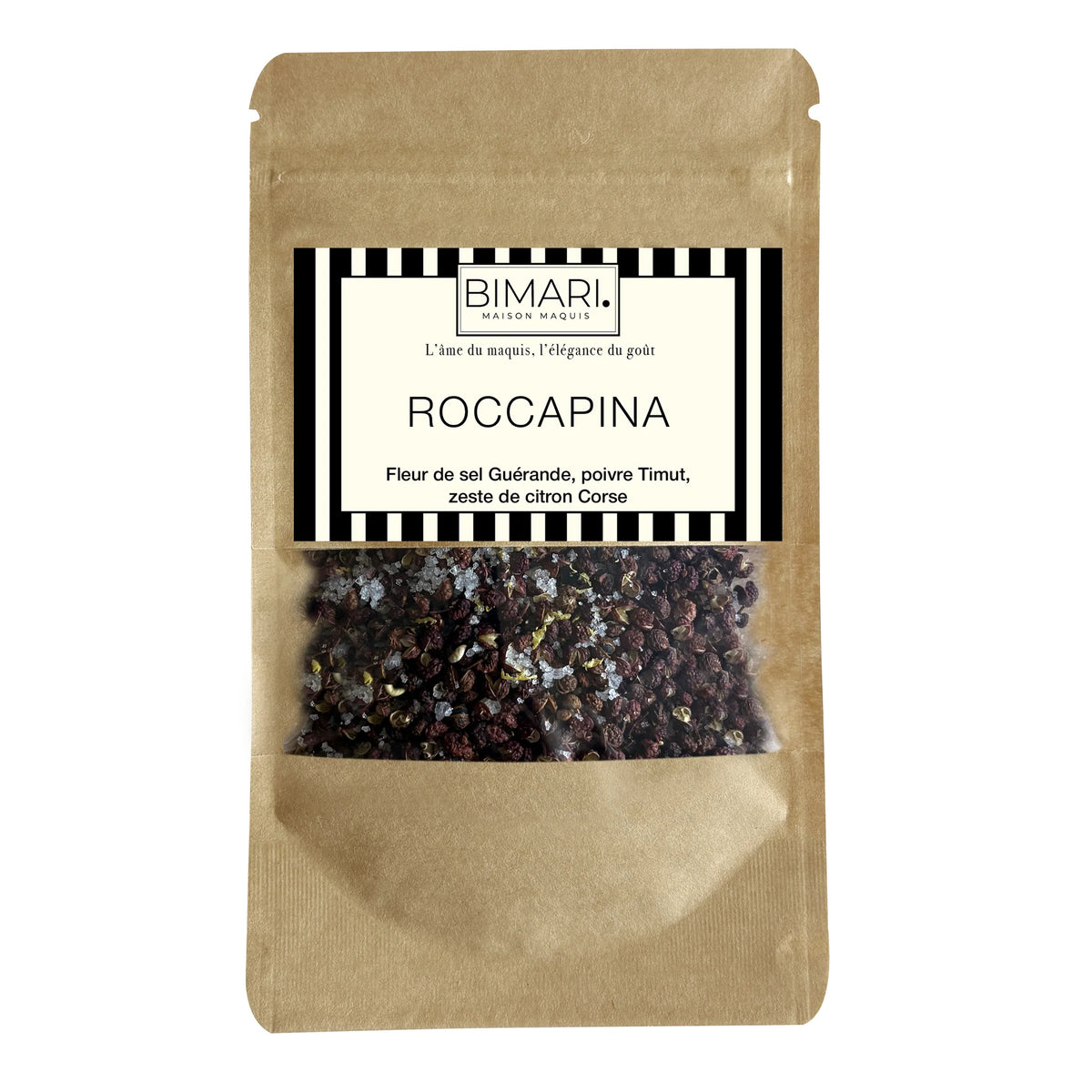 Recharge Roccapina Bimari en doypack, fleur de sel de Guérande, poivre Timut et zeste de citron