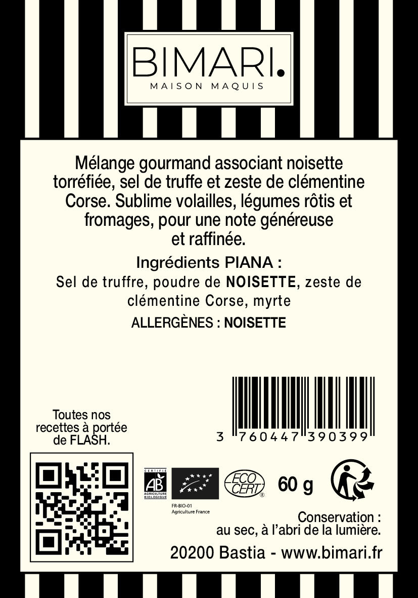 Étiquette au dos du doypack Piana Bimari