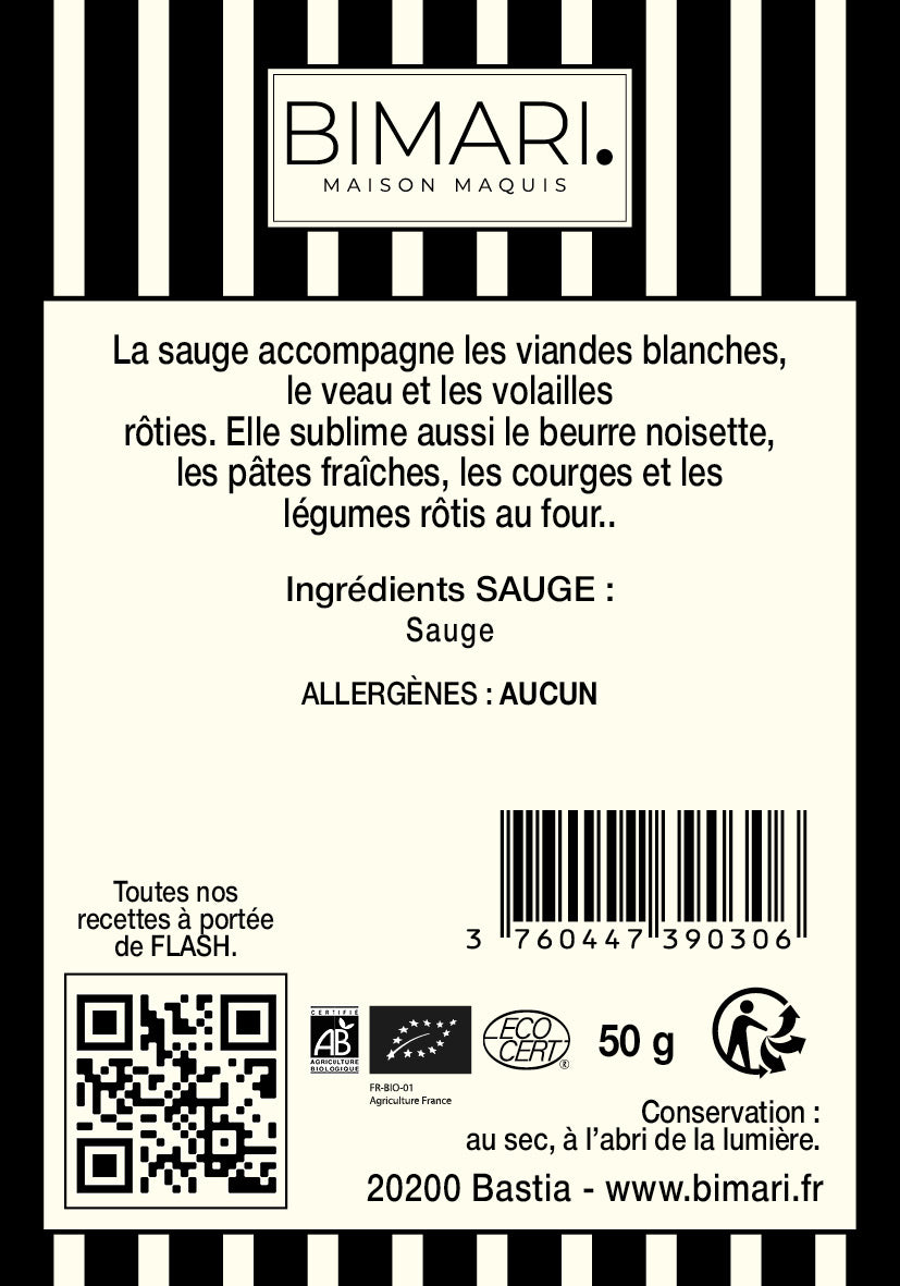 Étiquette au dos du doypack Sauge Bimari