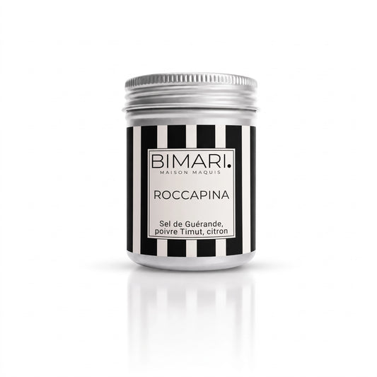 Pot en aluminium Roccapina Bimari, fleur de sel de Guérande, poivre Timut et zeste de citron